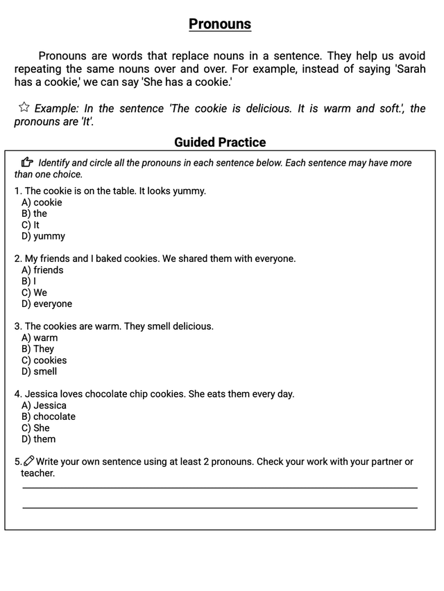 Grammar TEKS worksheet sample